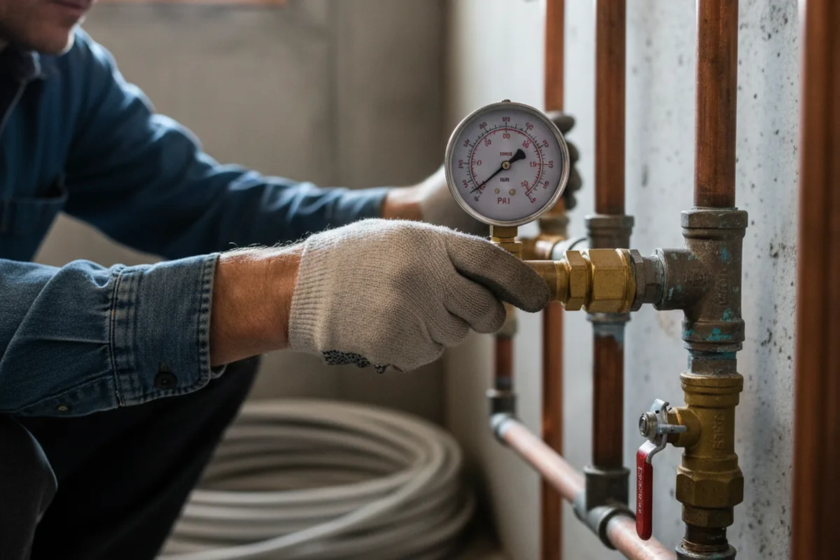 Pressure testing a repaired line during Water Line Repair in Eagle Lake